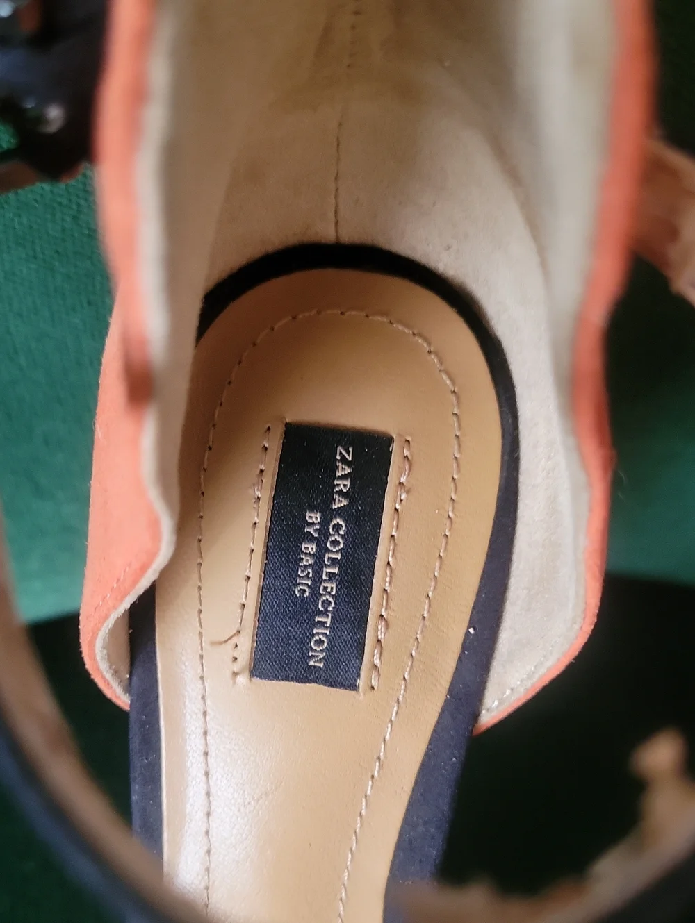NEW Zara Colorblock Suede Ankle Strap Stiletto Heels Sandals Orange Black 37 6.5